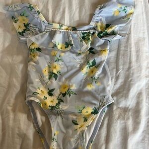 Janie and Jack Floral Swimsuit with Ruffles